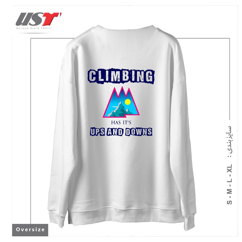 طرح UPS AND DOWNS سوییشرت اورسایزرنگ سفید