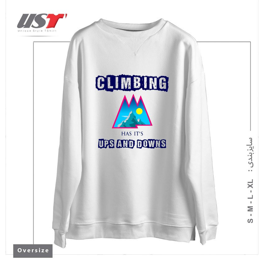 طرح UPS AND DOWNS سوییشرت اورسایزرنگ سفید
