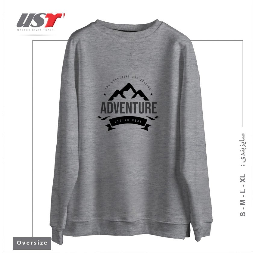 طرح THE MOUNTAINS ARE CALLING T-SHIRT سوییشرت اورسایزرنگ طوسی ملانژ