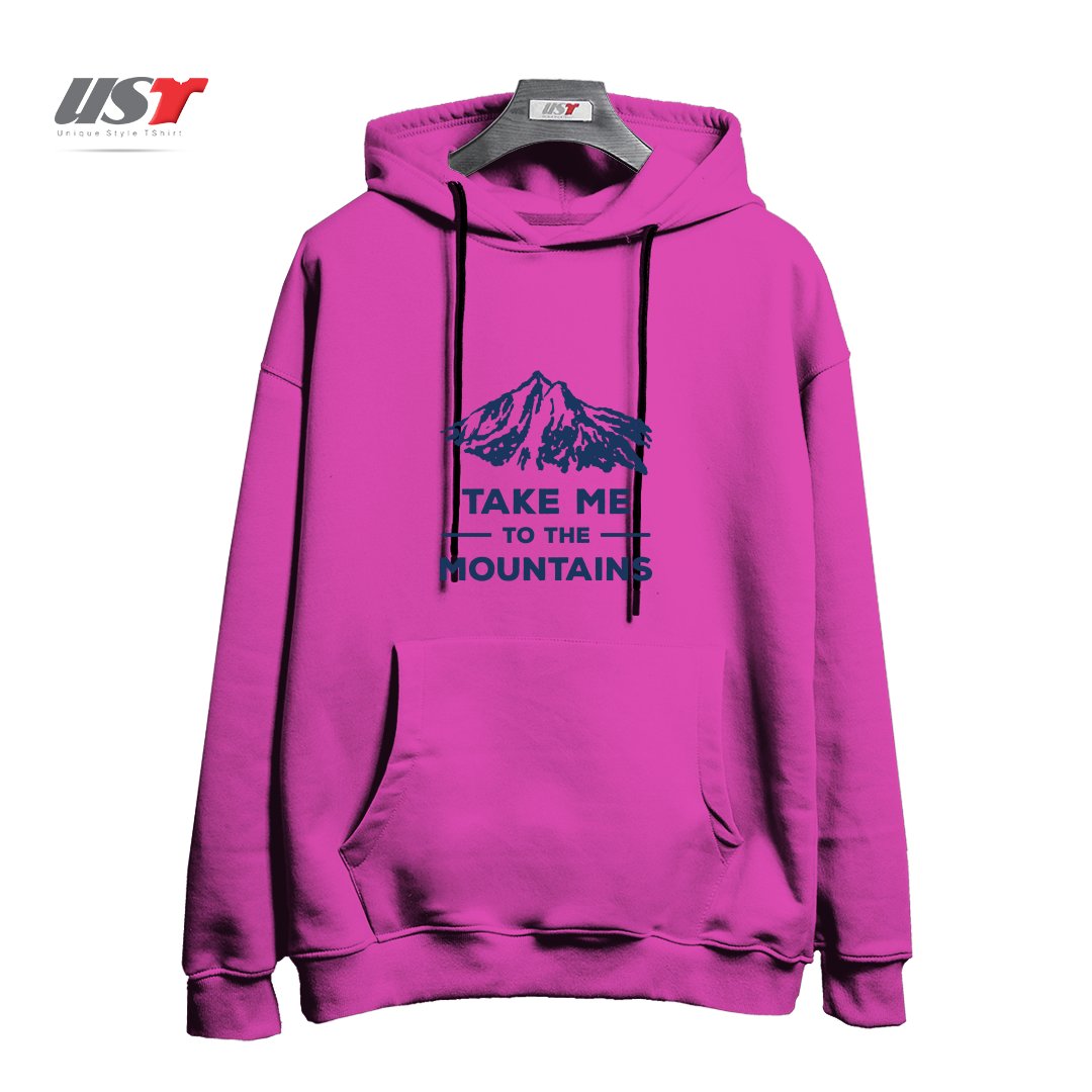 طرح TAKE ME TO THE MOUNTAINS T-SHIRT هودی اورسایزرنگ صورتی