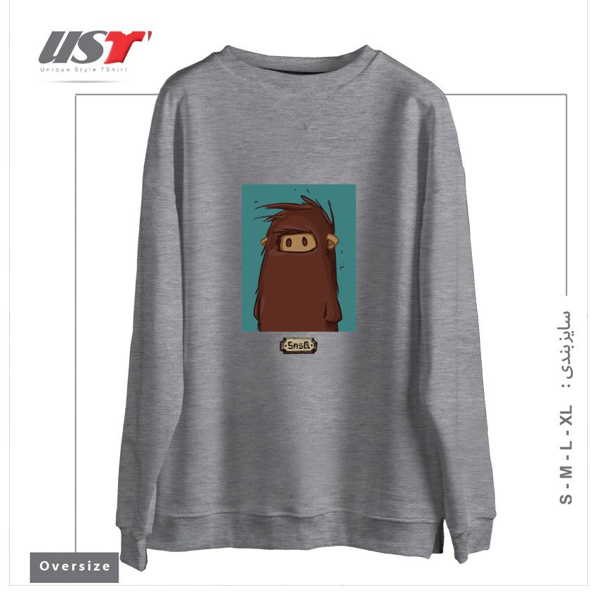 طرح SASQ PORTRAIT - FROM SASQANDYETI.CA سوییشرت اورسایزرنگ طوسی ملانژ