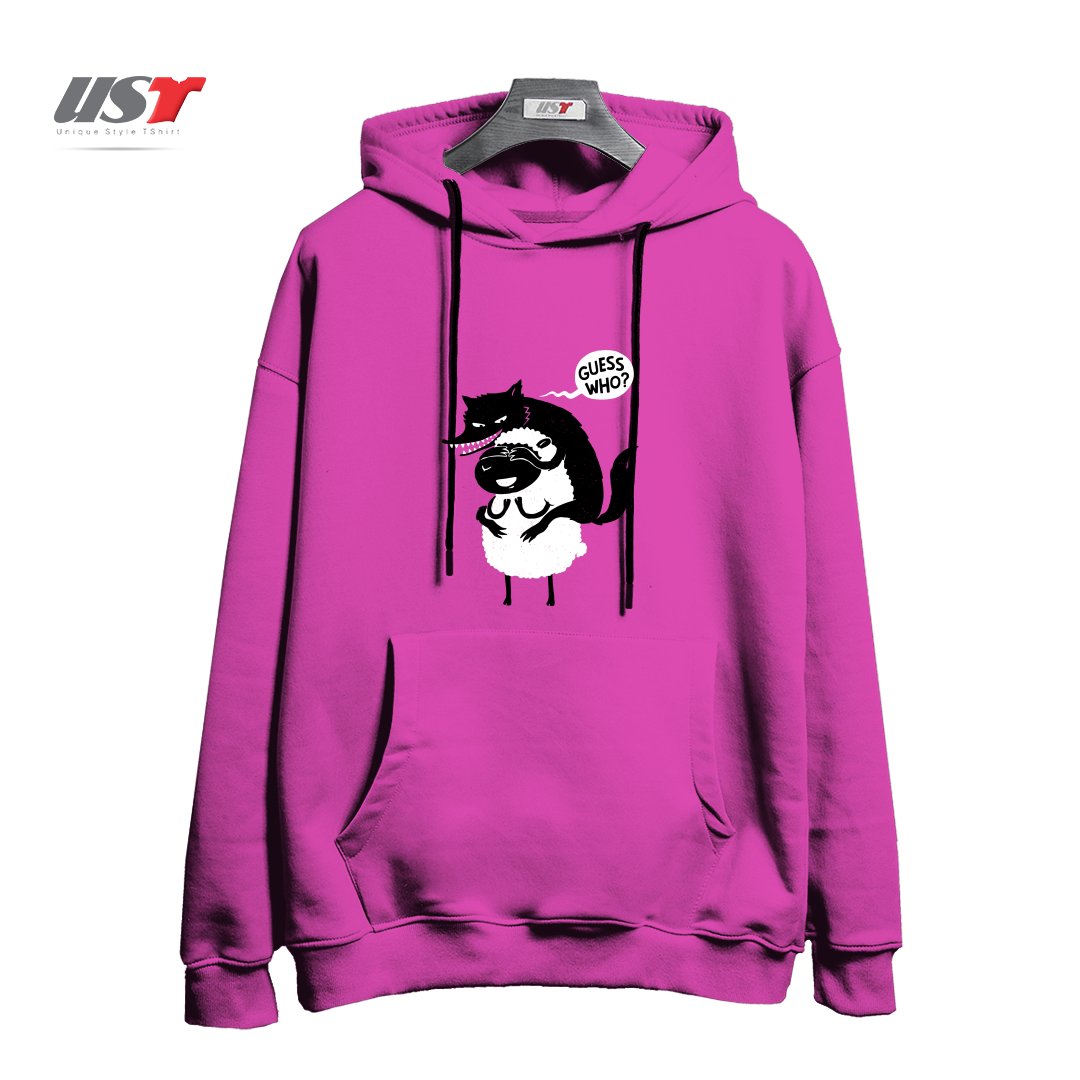 طرح GUESS WHO هودی اورسایزرنگ صورتی