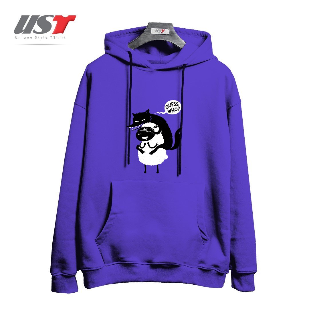 طرح GUESS WHO هودی اورسایزرنگ بنفش