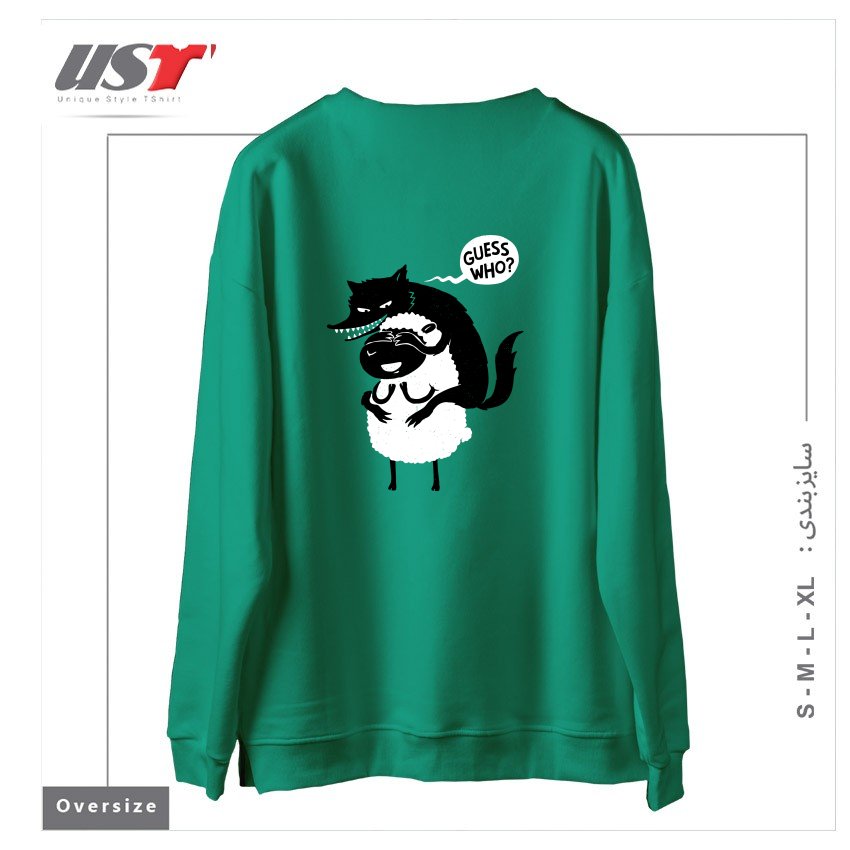 طرح GUESS WHO سوییشرت اورسایزرنگ سبز سدری