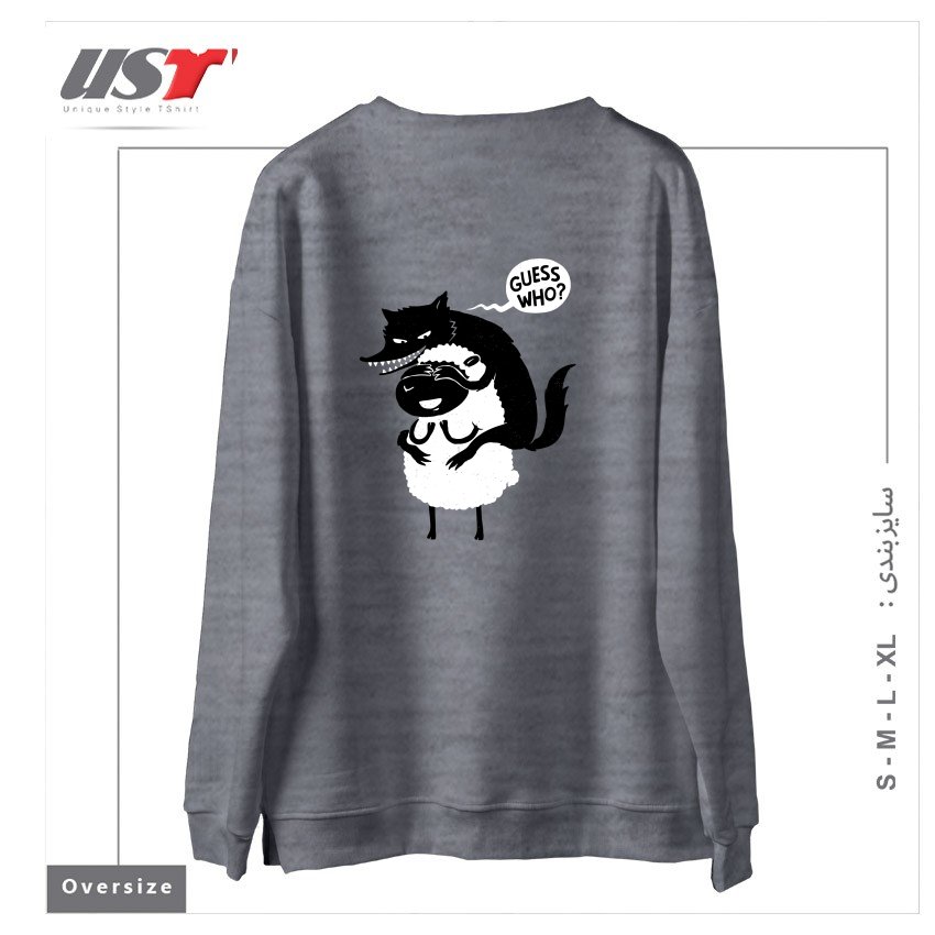 طرح GUESS WHO سوییشرت اورسایزرنگ طوسی ملانژ