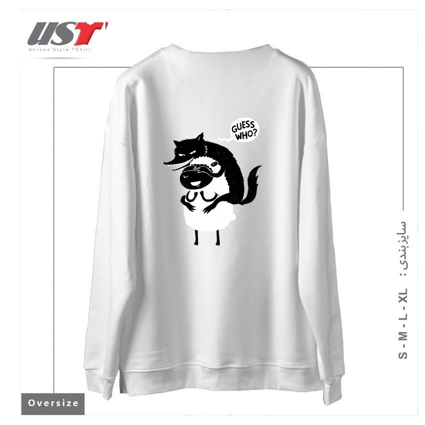 طرح GUESS WHO سوییشرت اورسایزرنگ سفید