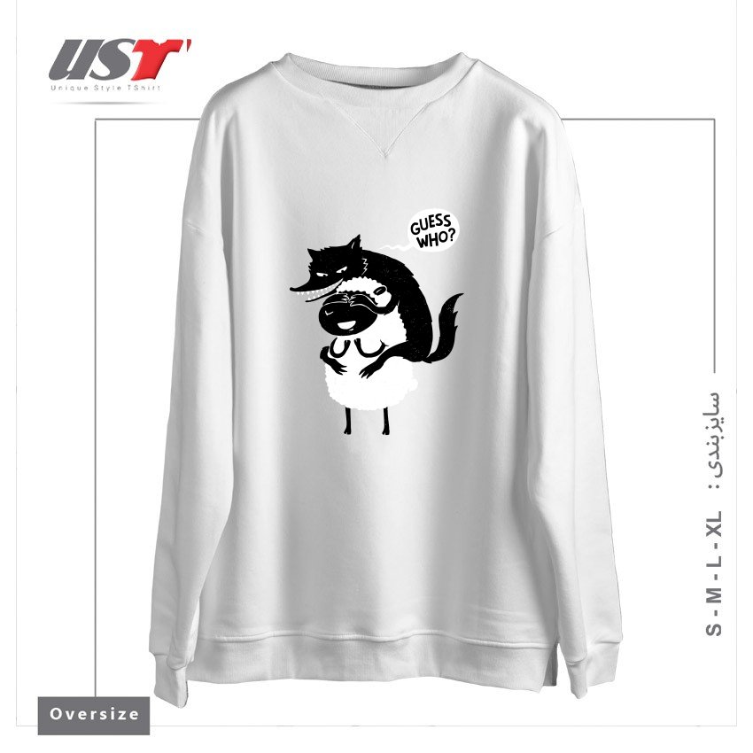 طرح GUESS WHO سوییشرت اورسایزرنگ سفید