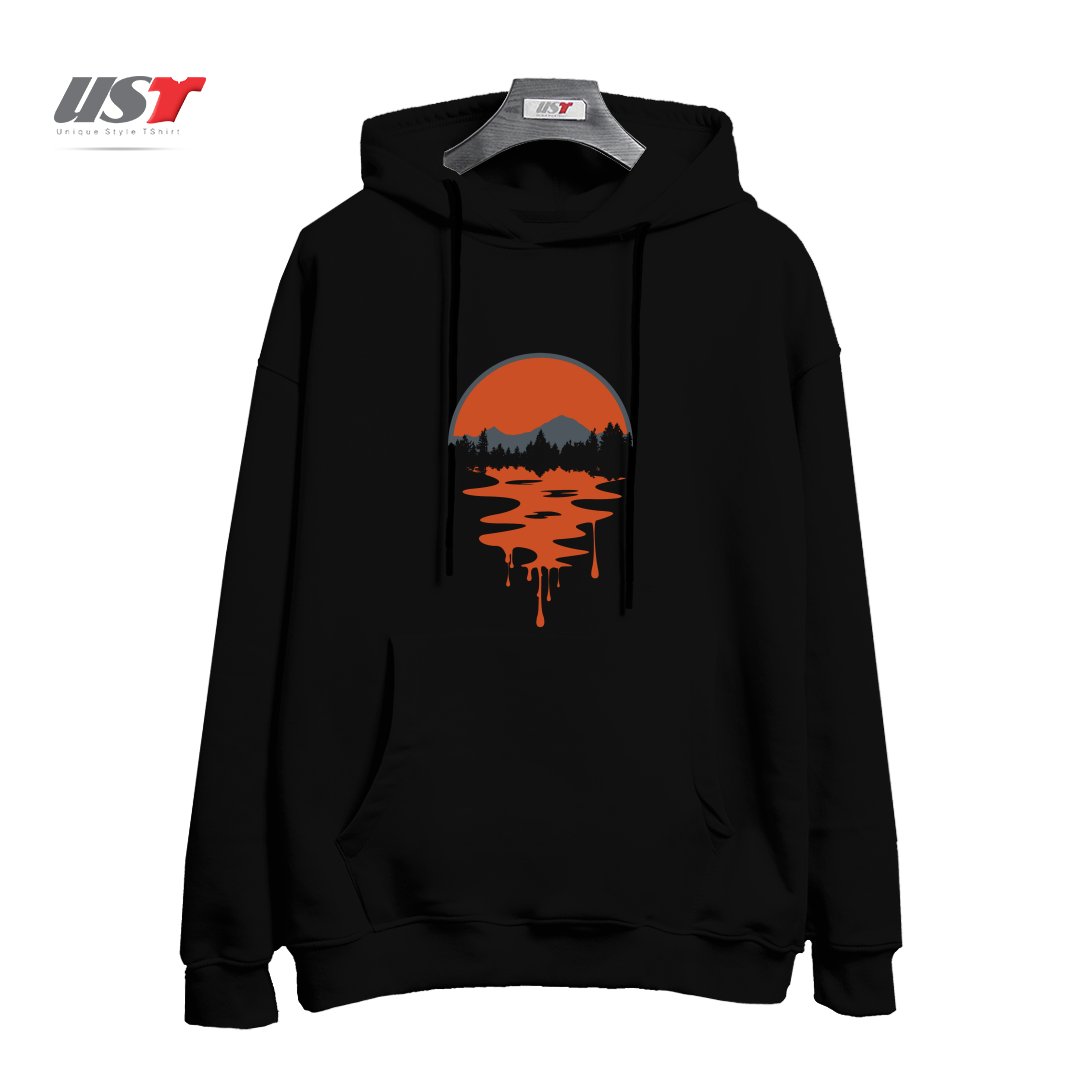 طرح OUTDOOR SUNSET هودی اورسایزرنگ مشکی