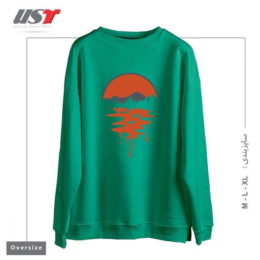 طرح OUTDOOR SUNSET سوییشرت اورسایزرنگ سبز سدری