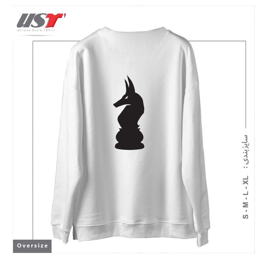 طرح ANUBIS KNIGHT سوییشرت اورسایزرنگ سفید