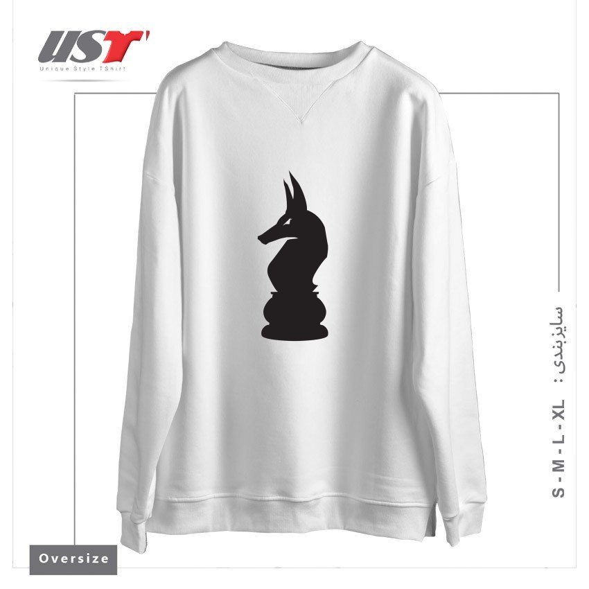 طرح ANUBIS KNIGHT سوییشرت اورسایزرنگ سفید