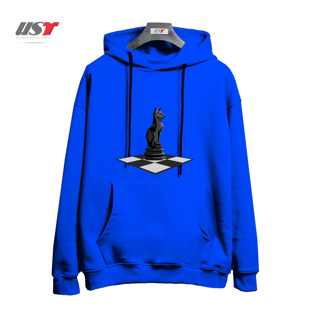 طرح CAT CHESS هودی اورسایزرنگ آبی شالی