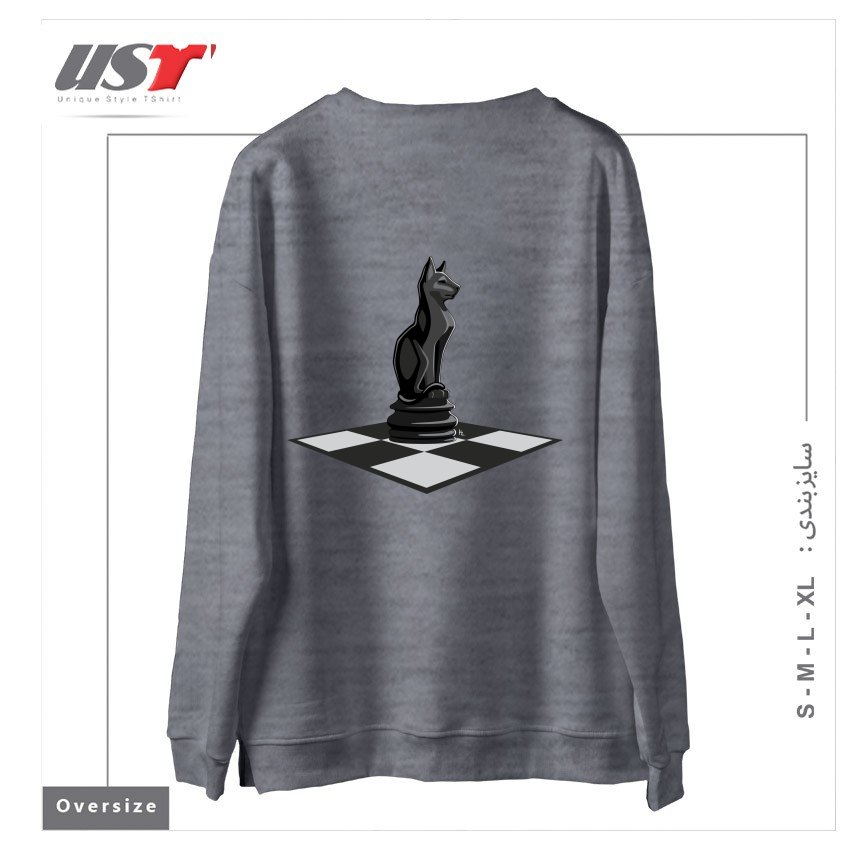 طرح CAT CHESS سوییشرت اورسایزرنگ طوسی ملانژ
