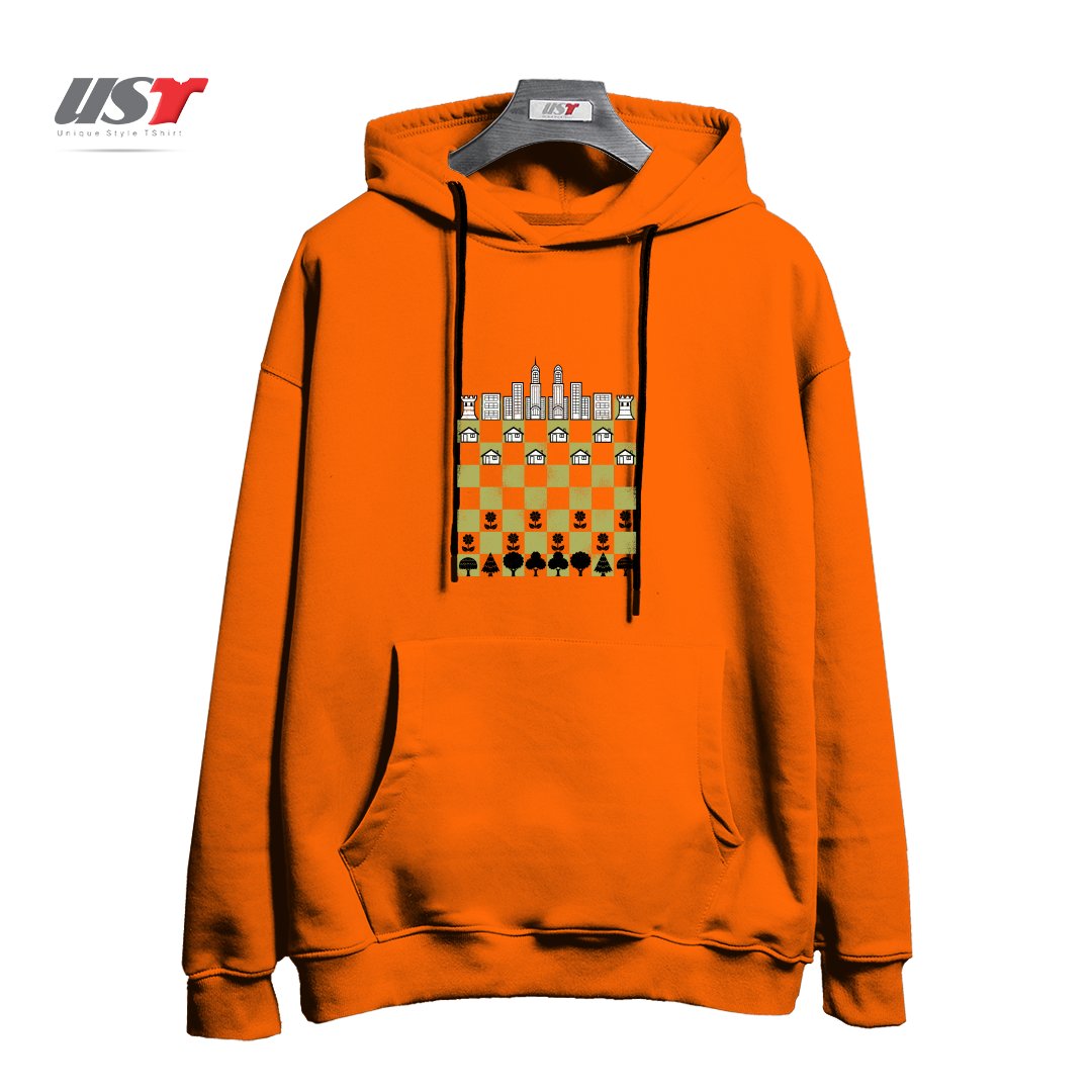 طرح CITY FOREST CHESS VINTAGE GAME هودی اورسایزرنگ نارنجی