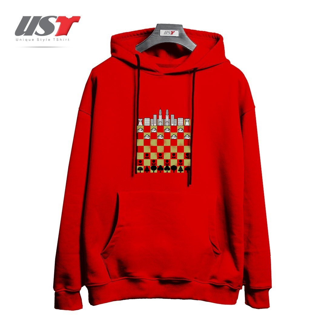 هودی اورسایز طرح CITY FOREST CHESS VINTAGE GAME