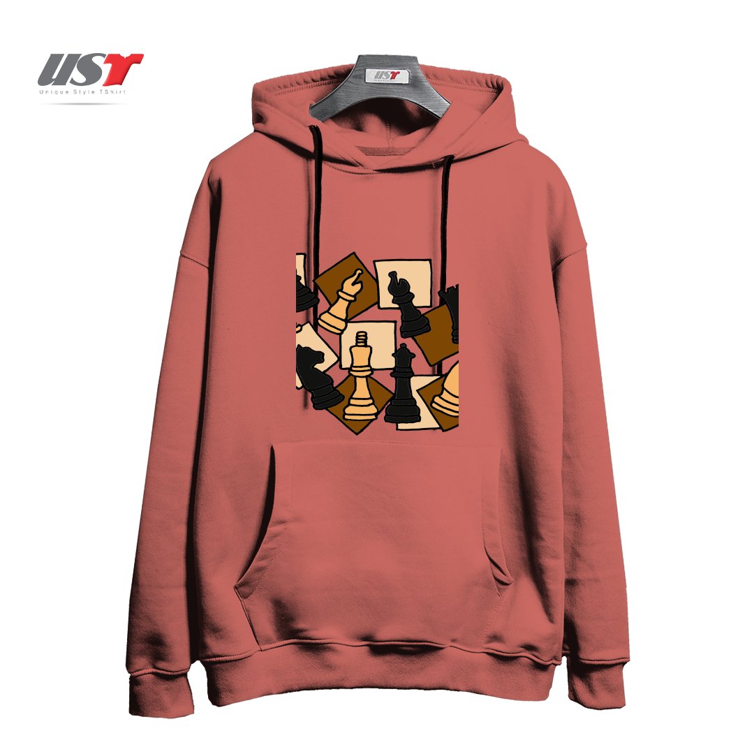 هودی اورسایز طرح COOL CHESS PIECES CHESS GAME ABSTRACT ART