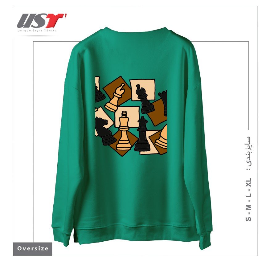 طرح COOL CHESS PIECES CHESS GAME ABSTRACT ART سوییشرت اورسایزرنگ سبز سدری