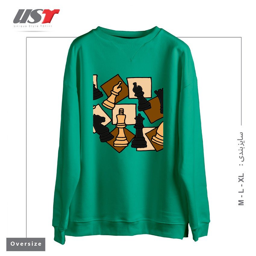 طرح COOL CHESS PIECES CHESS GAME ABSTRACT ART سوییشرت اورسایزرنگ سبز سدری