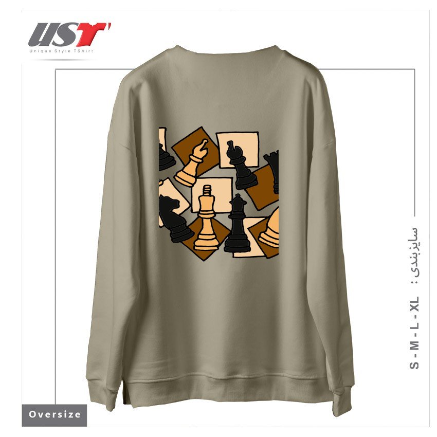 طرح COOL CHESS PIECES CHESS GAME ABSTRACT ART سوییشرت اورسایزرنگ نخودی