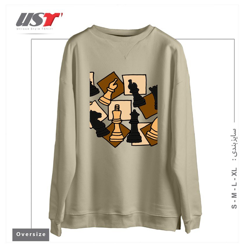 طرح COOL CHESS PIECES CHESS GAME ABSTRACT ART سوییشرت اورسایزرنگ نخودی