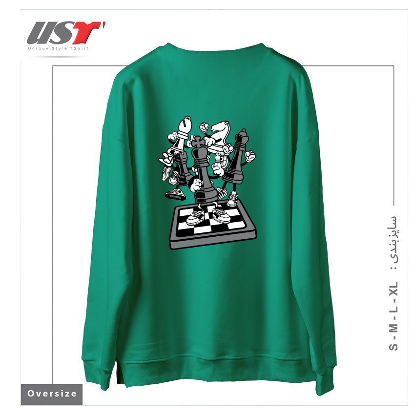 طرح GAME OF CHESS سوییشرت اورسایزرنگ سبز سدری