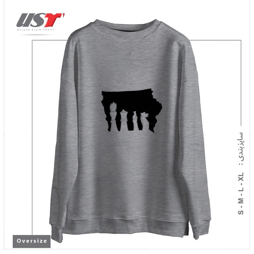 طرح IOWA CHESS سوییشرت اورسایزرنگ طوسی ملانژ