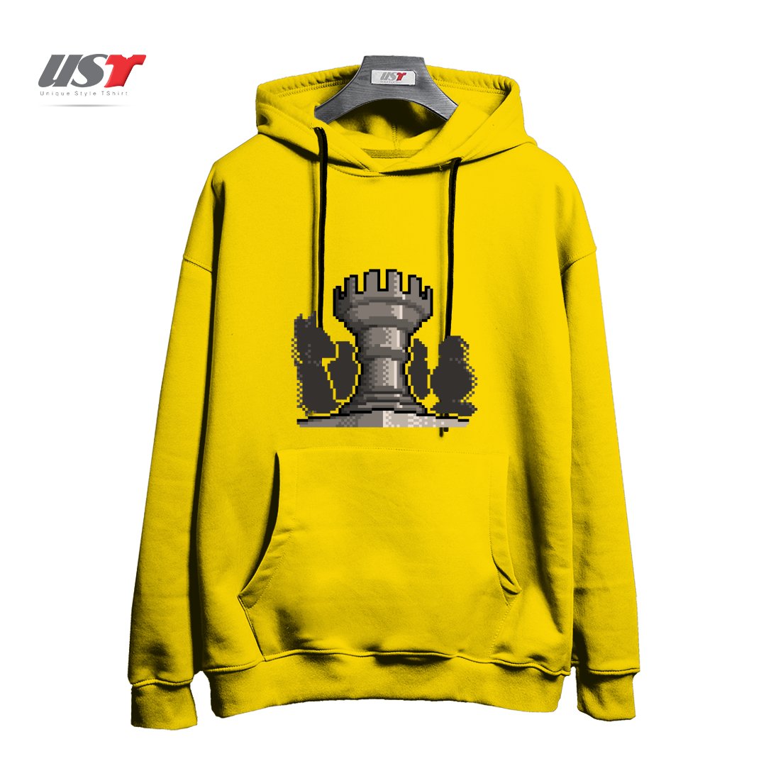 طرح PIXEL CHESS هودی اورسایزرنگ زرد