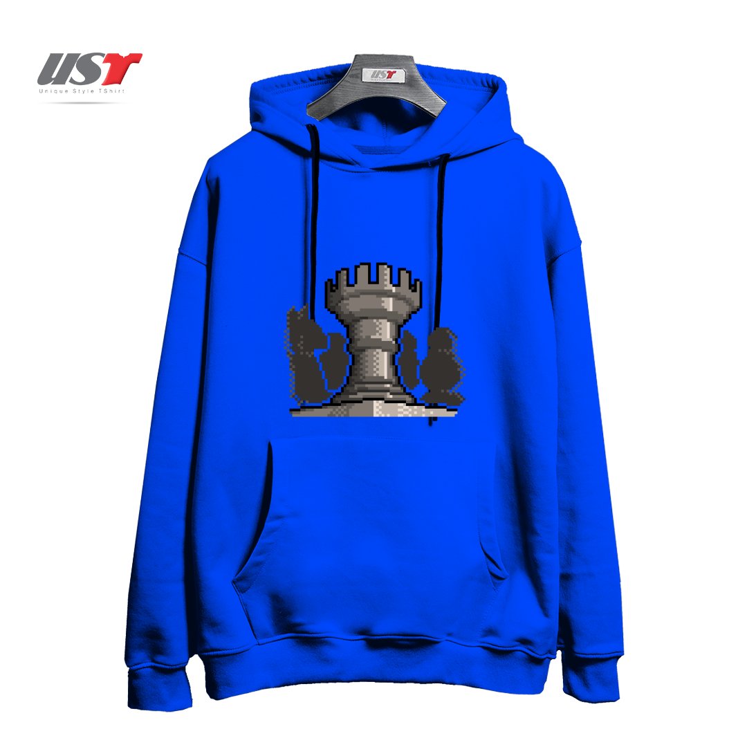 طرح PIXEL CHESS هودی اورسایزرنگ آبی شالی