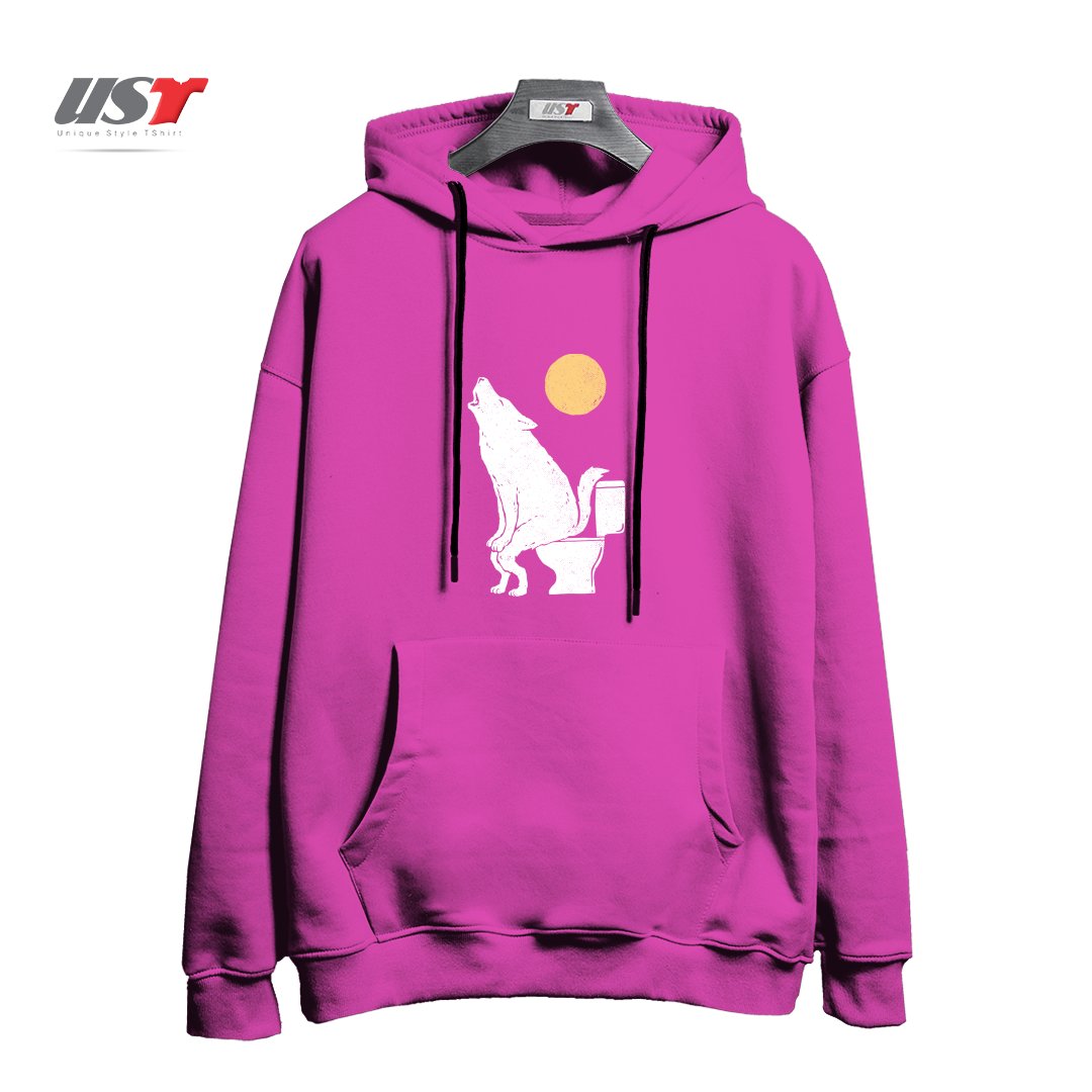 طرح HOWLING AT NIGHT هودی اورسایزرنگ صورتی