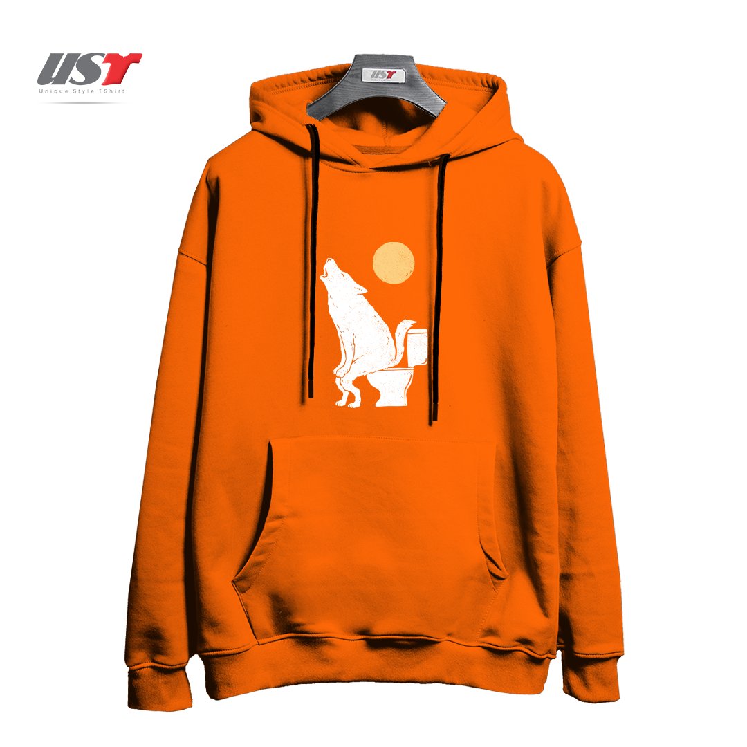 طرح HOWLING AT NIGHT هودی اورسایزرنگ نارنجی