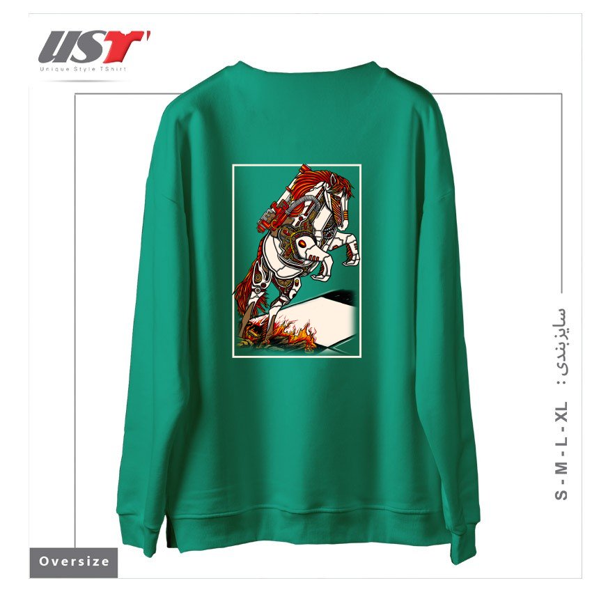 طرح THE DARKNESS KNIGHT سوییشرت اورسایزرنگ سبز سدری