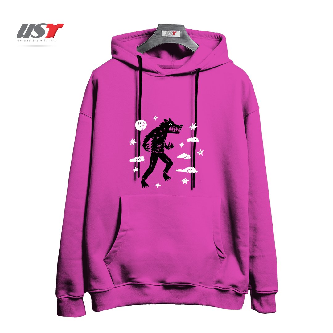 طرح I WANT TO BELIEVE IN... WEREWOLVES هودی اورسایزرنگ صورتی