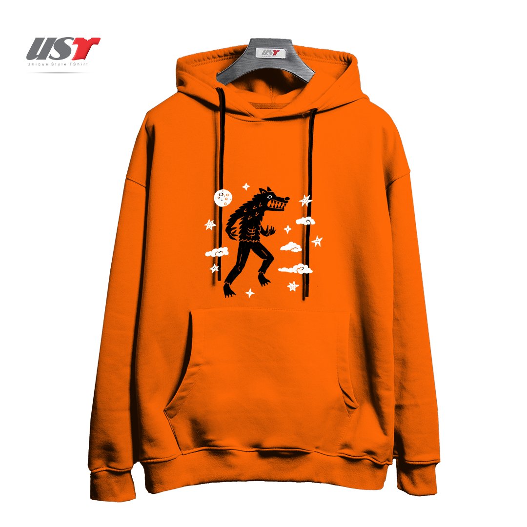 طرح I WANT TO BELIEVE IN... WEREWOLVES هودی اورسایزرنگ نارنجی