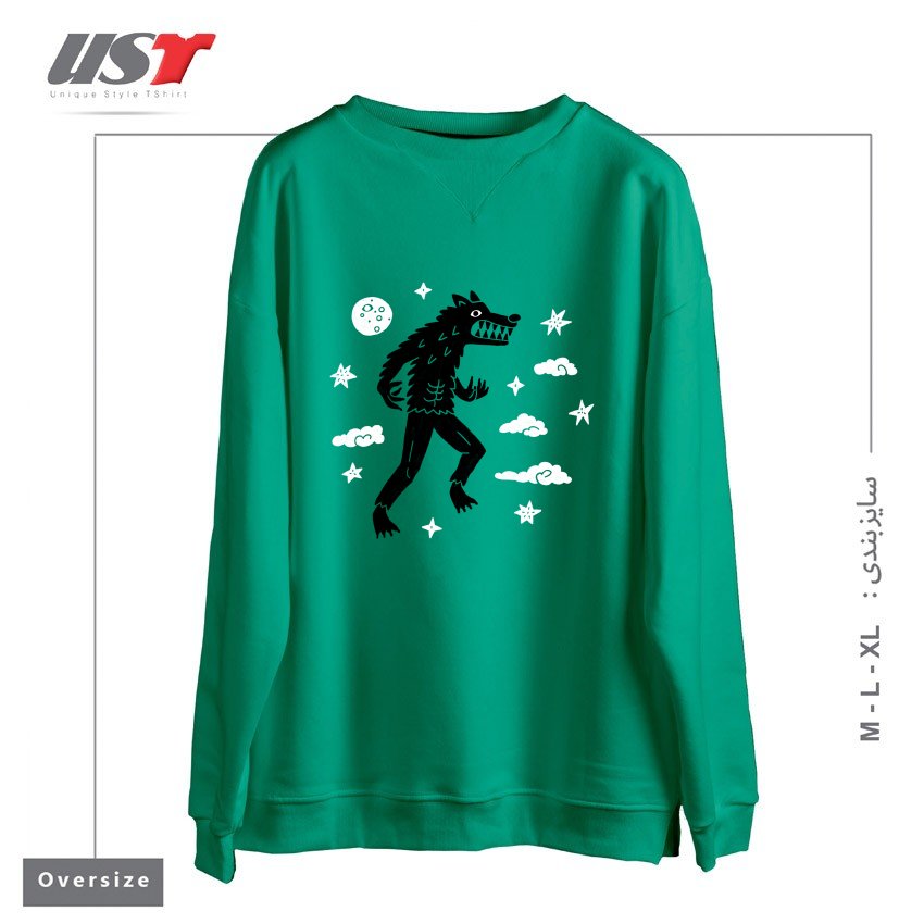 طرح I WANT TO BELIEVE IN... WEREWOLVES سوییشرت اورسایزرنگ سبز سدری