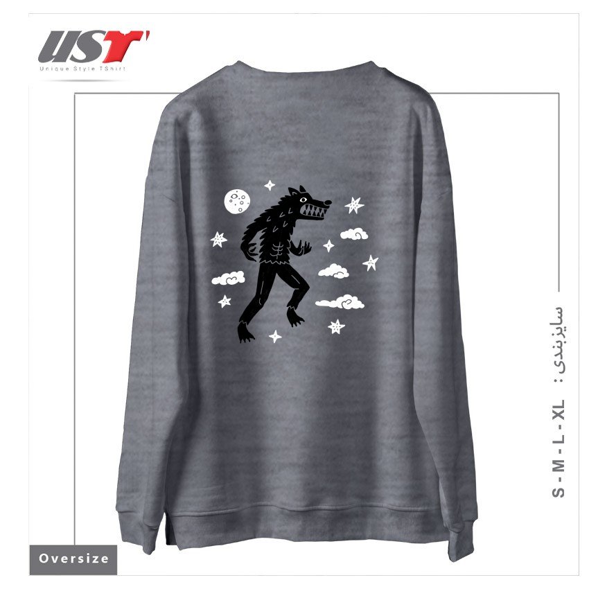 طرح I WANT TO BELIEVE IN... WEREWOLVES سوییشرت اورسایزرنگ طوسی ملانژ