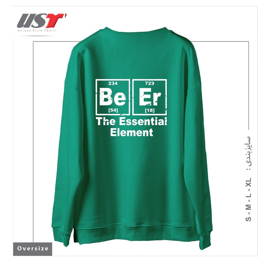 طرح BEER THE ESSENTIAL ELEMENT CHEMISTRY PUB BBQ PARTY FUNNY FATHER BBQ T-SHIRTS سوییشرت اورسایزرنگ سبز سدری