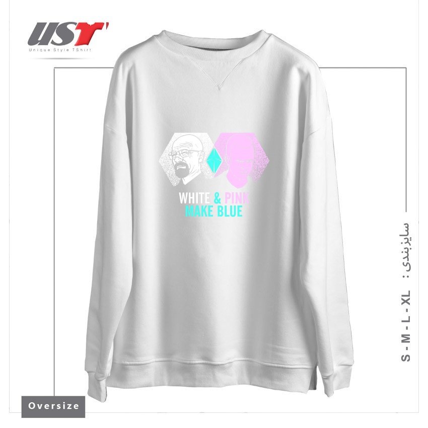 طرح BREAKING BLUE سوییشرت اورسایزرنگ سفید