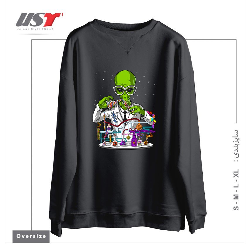 طرح CHEMISTRY ALIEN سوییشرت اورسایزرنگ دودی