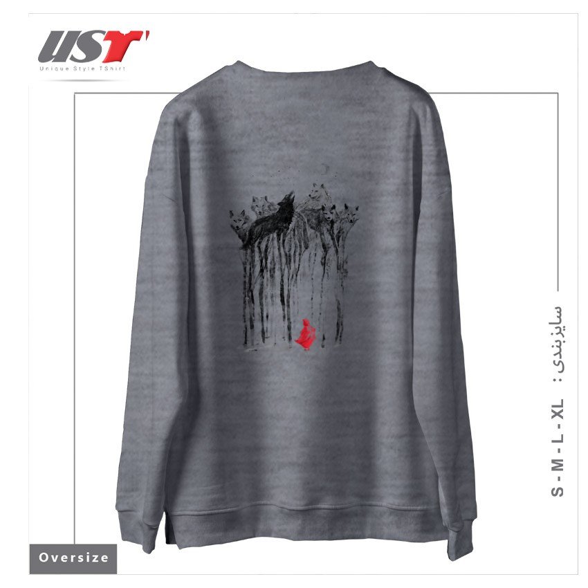 طرح INTO THE WOODS - 38SUNSETS سوییشرت اورسایزرنگ طوسی ملانژ