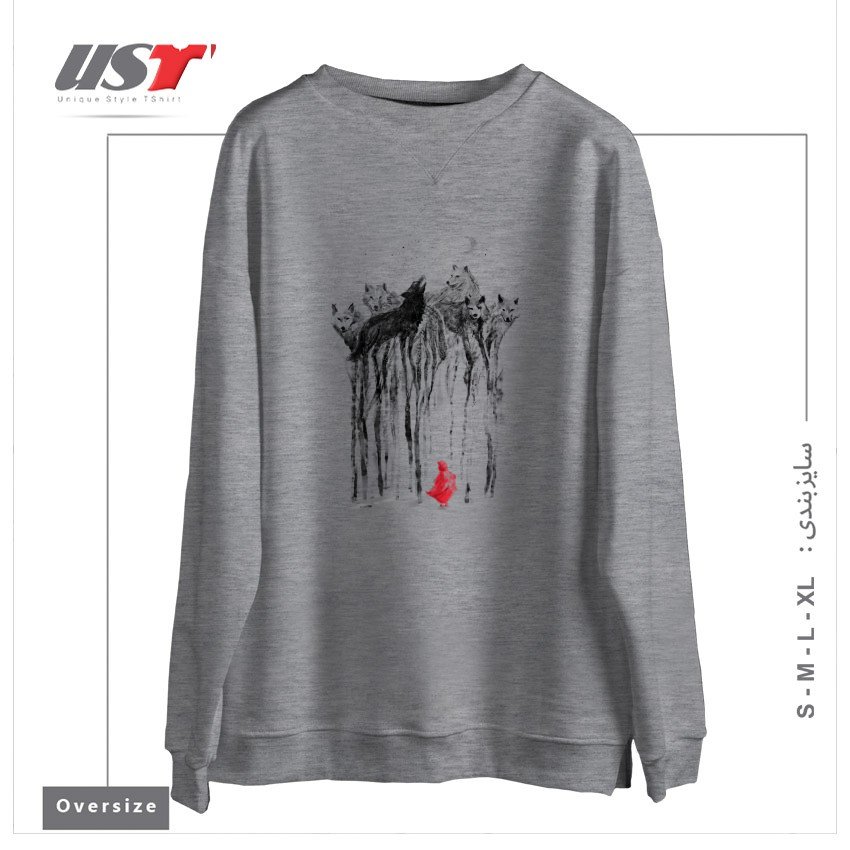 طرح INTO THE WOODS - 38SUNSETS سوییشرت اورسایزرنگ طوسی ملانژ