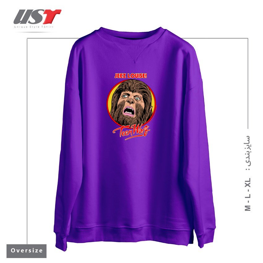 طرح JEEZ LOUISE TEEN WOLF سوییشرت اورسایزرنگ بنفش
