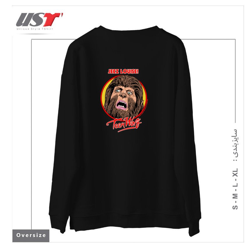 طرح JEEZ LOUISE TEEN WOLF سوییشرت اورسایزرنگ مشکی