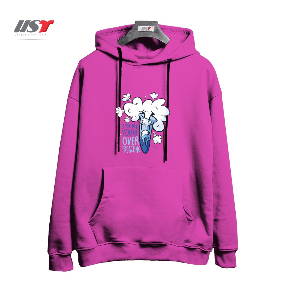 طرح I THINK YOU'RE OVER REACTING هودی اورسایزرنگ صورتی