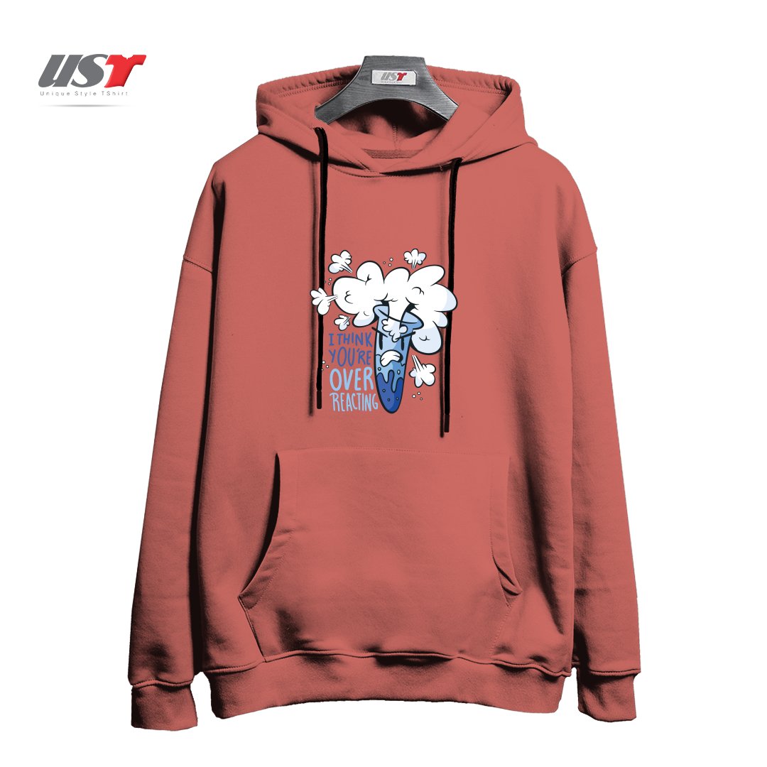 طرح I THINK YOU'RE OVER REACTING هودی اورسایزرنگ آجری