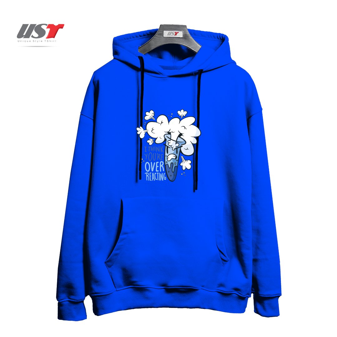 طرح I THINK YOU'RE OVER REACTING هودی اورسایزرنگ آبی شالی