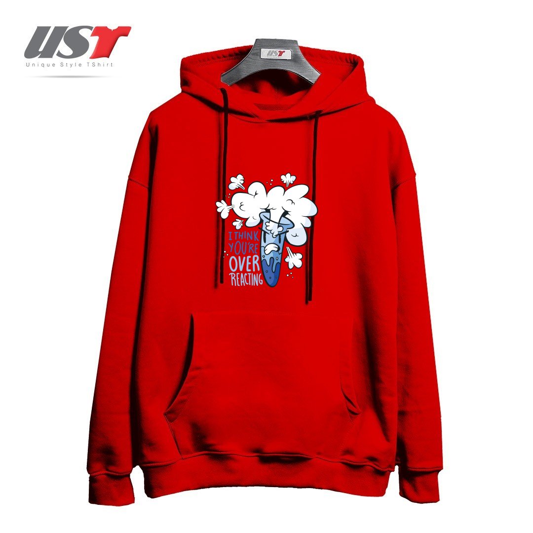 طرح I THINK YOU'RE OVER REACTING هودی اورسایزرنگ قرمز