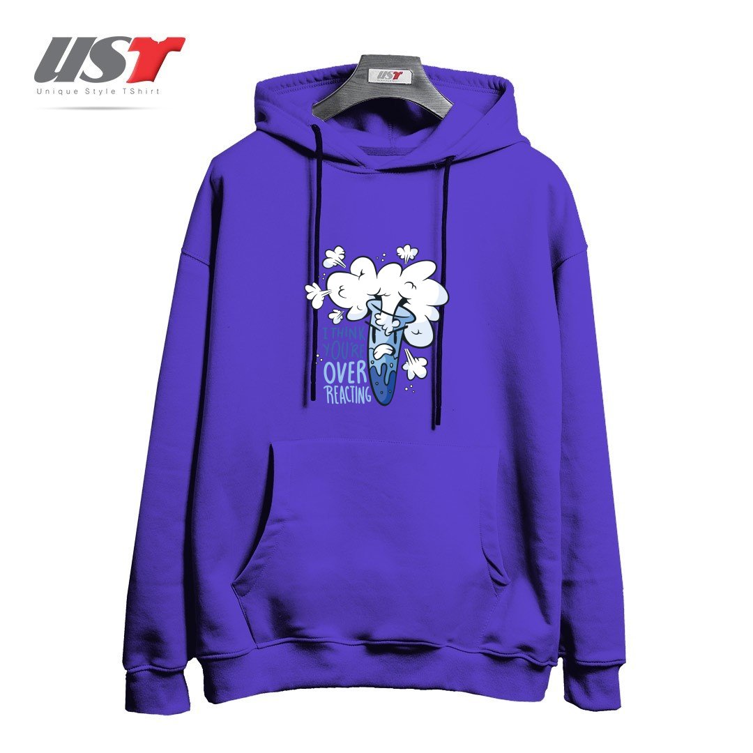 طرح I THINK YOU'RE OVER REACTING هودی اورسایزرنگ بنفش