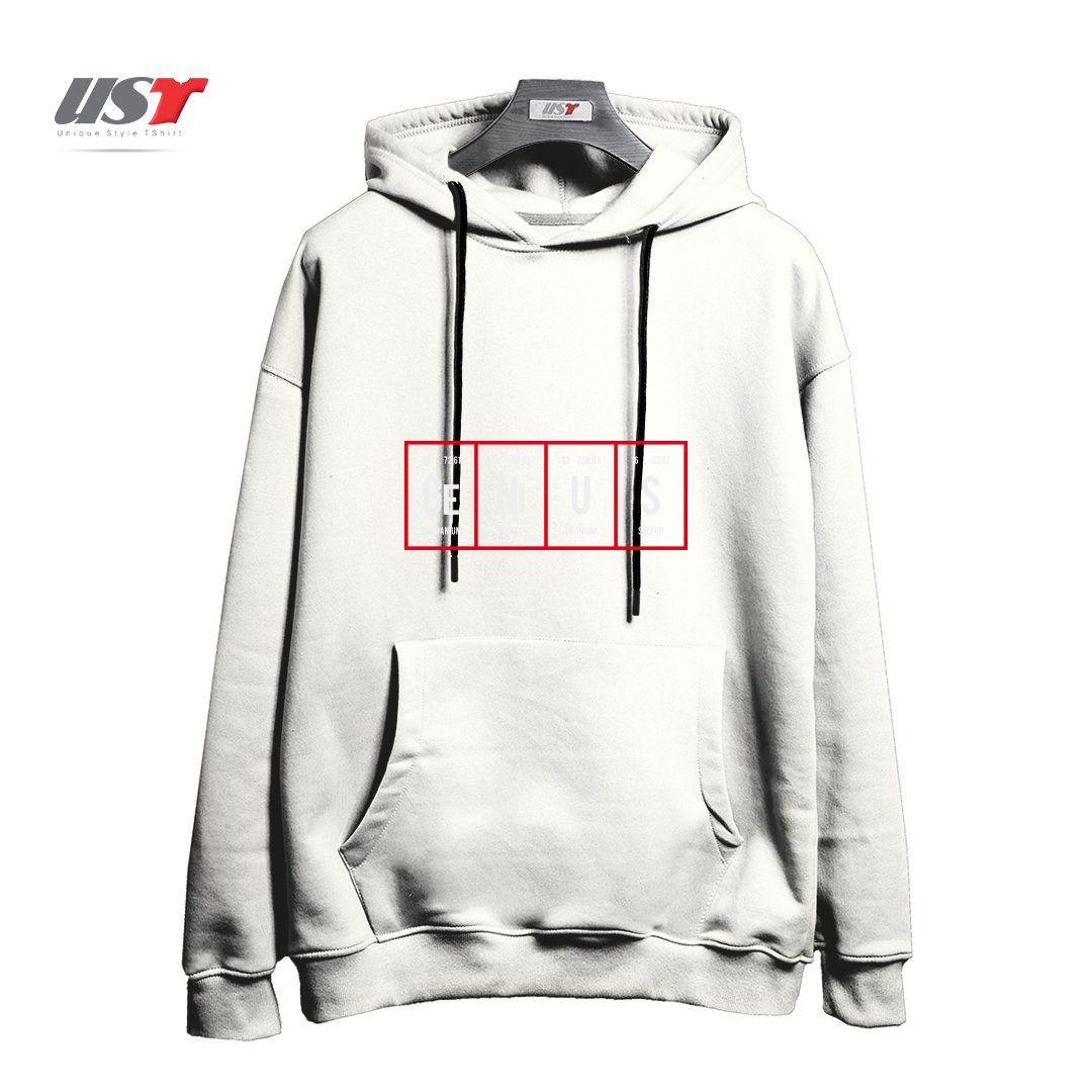 طرح GENIUS - PERIODIC TABLE OF ELEMENTS هودی اورسایزرنگ سفید