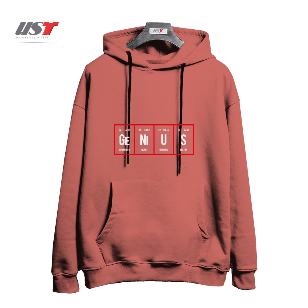 طرح GENIUS - PERIODIC TABLE OF ELEMENTS هودی اورسایزرنگ آجری