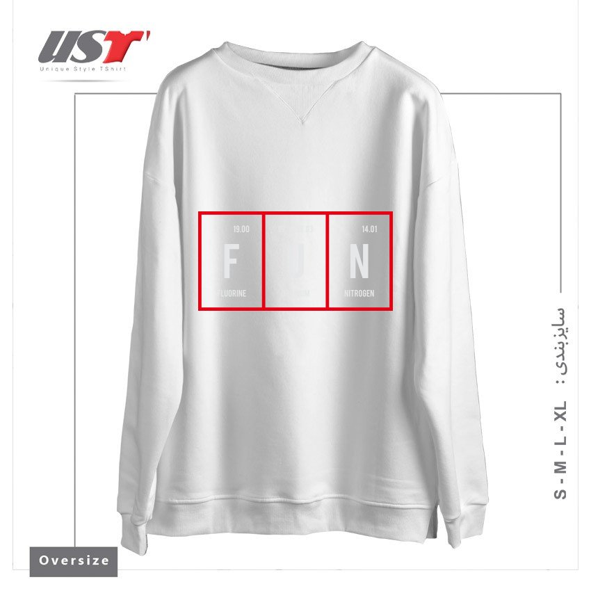 طرح FUN - PERIODIC TABLE OF ELEMENTS سوییشرت اورسایزرنگ سفید